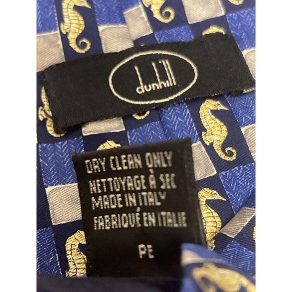 Dunhill Blue Check Seahorse 100% Silk Men's Neck Tie 3.5" - Picture 5 of 5